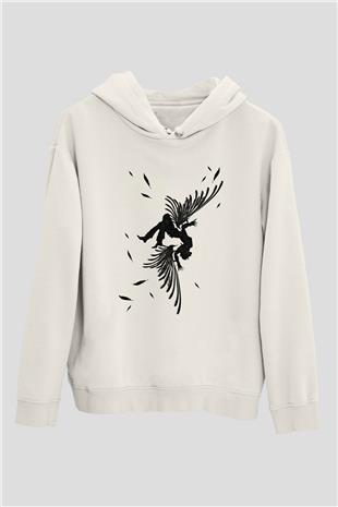 İkarus Baskılı Beyaz Unisex Hoodie
