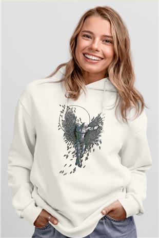 İkarus Baskılı Beyaz Unisex Hoodie