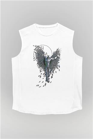 İkarus Baskılı Beyaz Unisex Kolsuz Tişört - Tshirt