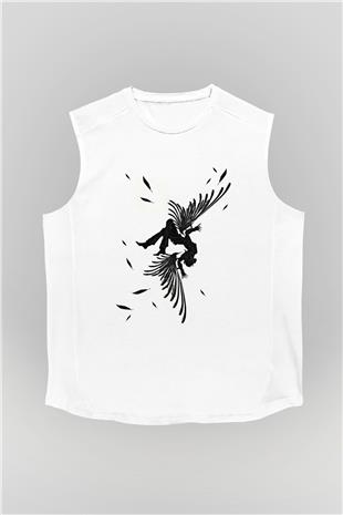 İkarus Baskılı Beyaz Unisex Kolsuz Tişört - Tshirt