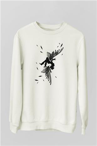İkarus Baskılı Beyaz Unisex Sweatshirt