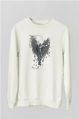 İkarus Baskılı Beyaz Unisex Sweatshirt