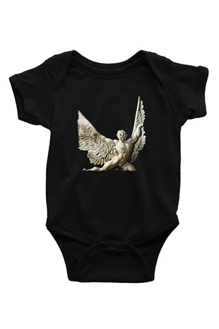 İkarus Baskılı Unisex Siyah Bebek Body - Zıbın