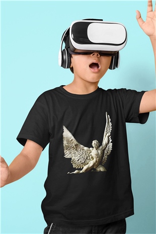 İkarus Baskılı Unisex Siyah Çocuk Tişört - Tshirt