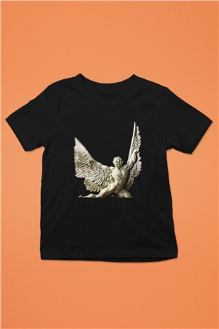 İkarus Baskılı Unisex Siyah Çocuk Tişört - Tshirt