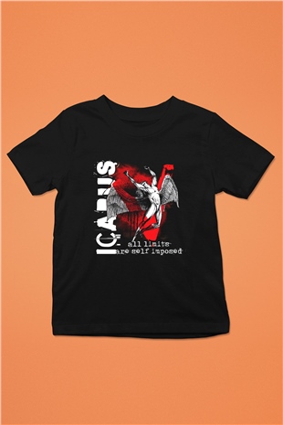 İkarus Baskılı Unisex Siyah Çocuk Tişört - Tshirt