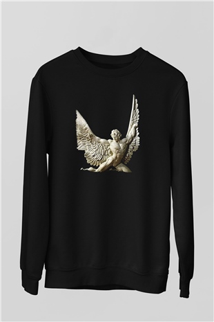 İkarus Baskılı Unisex Siyah Sweatshirt
