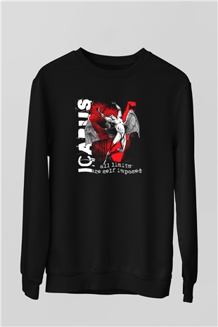 İkarus Baskılı Unisex Siyah Sweatshirt