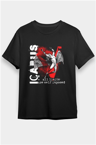 İkarus Baskılı Unisex Siyah Tişört - Tshirt