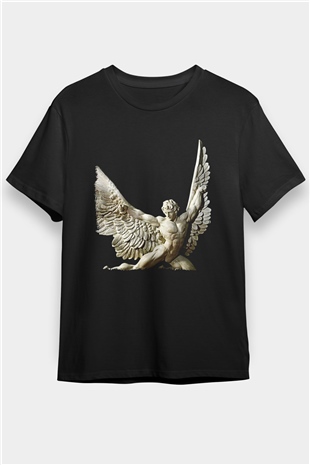 İkarus Baskılı Unisex Siyah Tişört - Tshirt