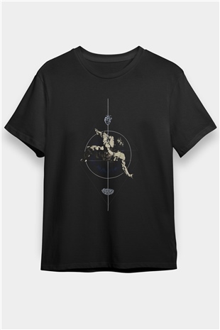 İkarus Baskılı Unisex Siyah Tişört - Tshirt