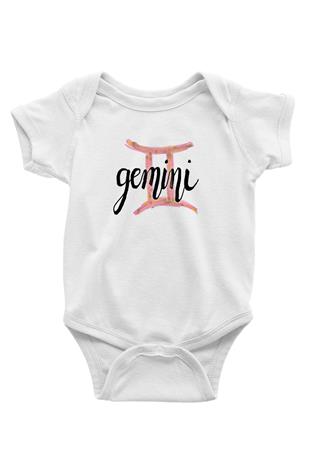 İkizler Burcu Baskılı Beyaz Unisex Bebek Body - Zıbın