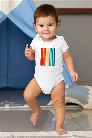 İkizler Burcu Baskılı Beyaz Unisex Bebek Body - Zıbın