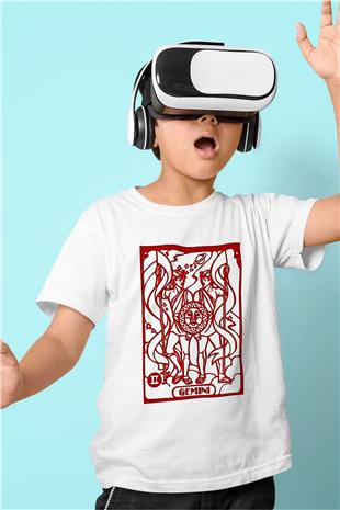 İkizler Burcu Baskılı Beyaz Unisex Beyaz Çocuk Tişört - Tshirt