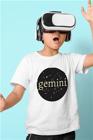 İkizler Burcu Baskılı Beyaz Unisex Beyaz Çocuk Tişört - Tshirt