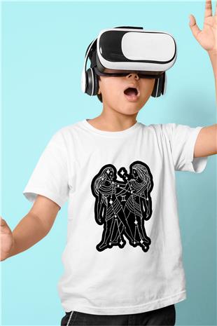 İkizler Burcu Baskılı Beyaz Unisex Beyaz Çocuk Tişört - Tshirt