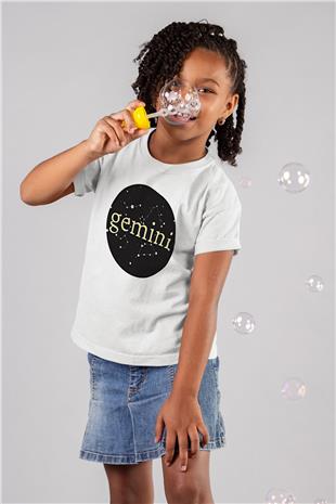 İkizler Burcu Baskılı Beyaz Unisex Beyaz Çocuk Tişört - Tshirt