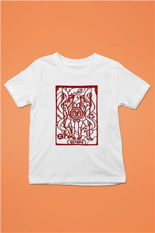 İkizler Burcu Baskılı Beyaz Unisex Beyaz Çocuk Tişört - Tshirt