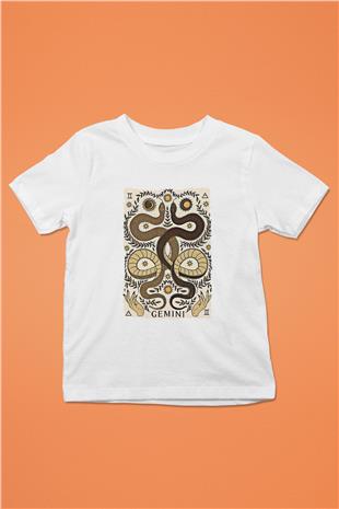 İkizler Burcu Baskılı Beyaz Unisex Beyaz Çocuk Tişört - Tshirt