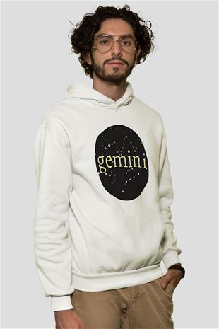 İkizler Burcu Baskılı Beyaz Unisex Hoodie