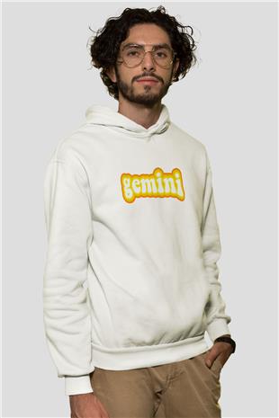 İkizler Burcu Baskılı Beyaz Unisex Hoodie