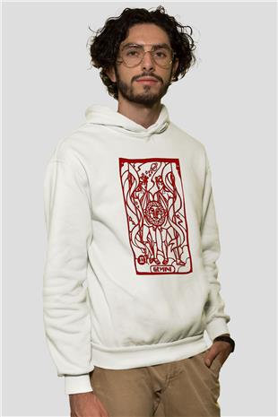 İkizler Burcu Baskılı Beyaz Unisex Hoodie