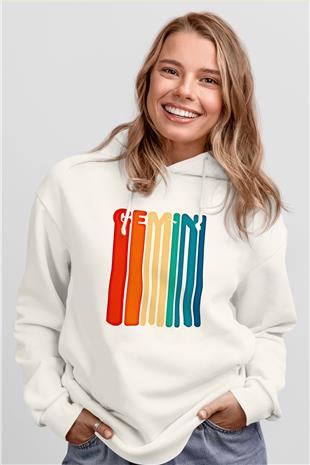 İkizler Burcu Baskılı Beyaz Unisex Hoodie