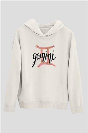 İkizler Burcu Baskılı Beyaz Unisex Hoodie
