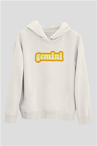 İkizler Burcu Baskılı Beyaz Unisex Hoodie