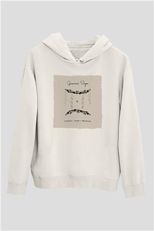 İkizler Burcu Baskılı Beyaz Unisex Hoodie