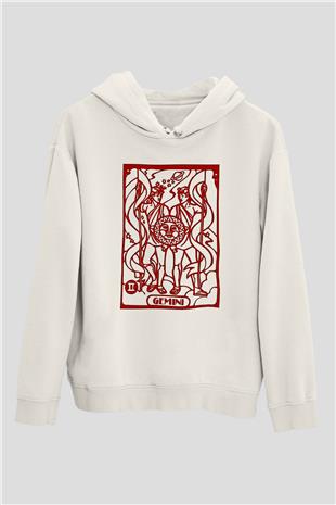 İkizler Burcu Baskılı Beyaz Unisex Hoodie