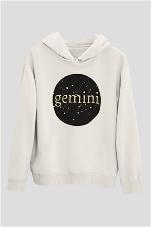İkizler Burcu Baskılı Beyaz Unisex Hoodie