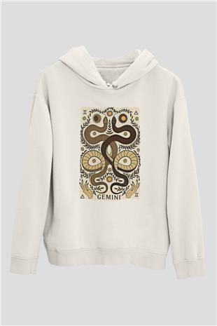 İkizler Burcu Baskılı Beyaz Unisex Hoodie