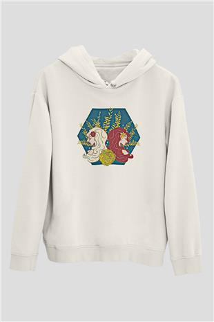 İkizler Burcu Baskılı Beyaz Unisex Hoodie