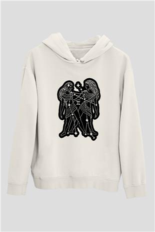 İkizler Burcu Baskılı Beyaz Unisex Hoodie