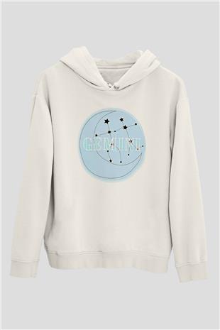 İkizler Burcu Baskılı Beyaz Unisex Hoodie