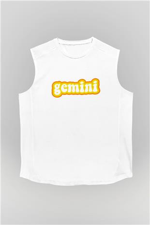 İkizler Burcu Baskılı Beyaz Unisex Kolsuz Tişört - Tshirt