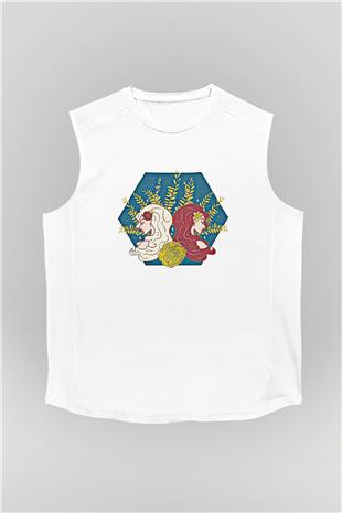İkizler Burcu Baskılı Beyaz Unisex Kolsuz Tişört - Tshirt