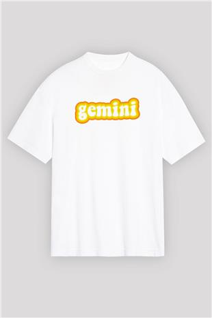 İkizler Burcu Baskılı Beyaz Unisex Oversize Tişört - Tshirt