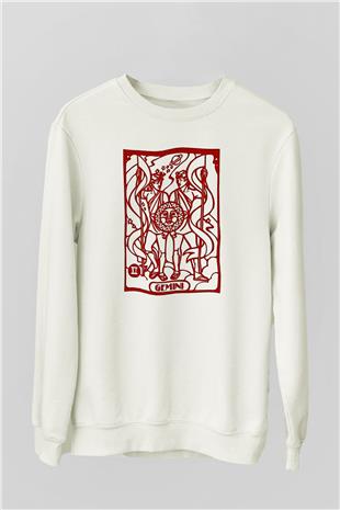 İkizler Burcu Baskılı Beyaz Unisex Sweatshirt