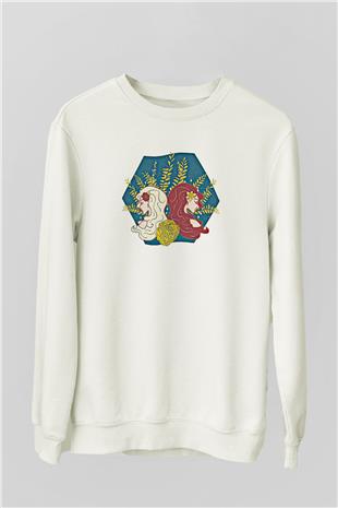 İkizler Burcu Baskılı Beyaz Unisex Sweatshirt