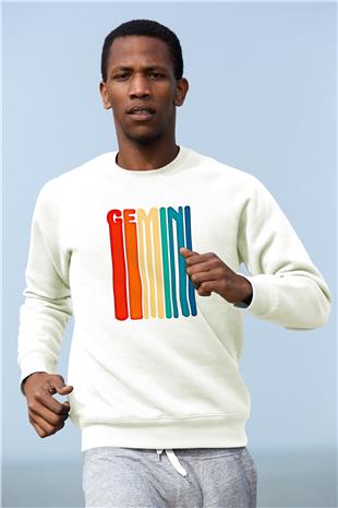 İkizler Burcu Baskılı Beyaz Unisex Sweatshirt