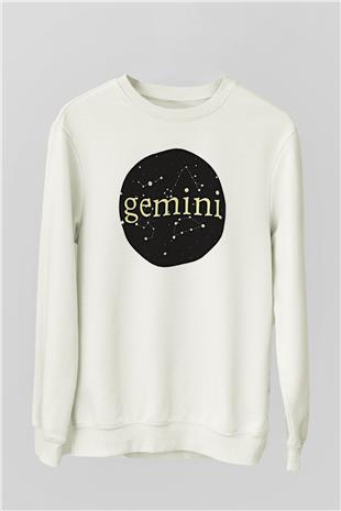 İkizler Burcu Baskılı Beyaz Unisex Sweatshirt