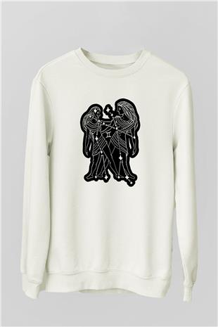 İkizler Burcu Baskılı Beyaz Unisex Sweatshirt