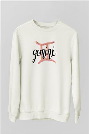 İkizler Burcu Baskılı Beyaz Unisex Sweatshirt