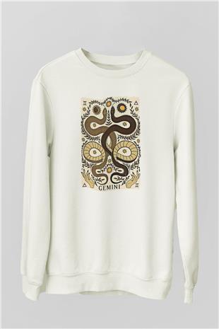 İkizler Burcu Baskılı Beyaz Unisex Sweatshirt