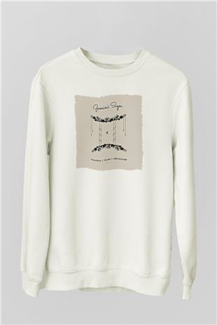 İkizler Burcu Baskılı Beyaz Unisex Sweatshirt