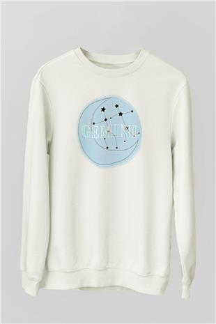 İkizler Burcu Baskılı Beyaz Unisex Sweatshirt