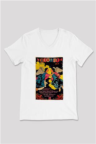 İkizler Burcu Baskılı Beyaz Unisex V Yaka Tişört - Tshirt