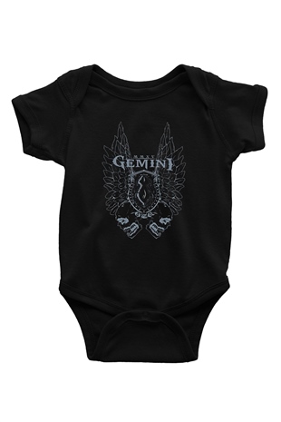 İkizler Burcu Baskılı Unisex Siyah Bebek Body - Zıbın